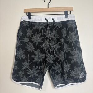DIXXON Flannel Co Premium Athletic Shorts Palm Tree Black White Medium
